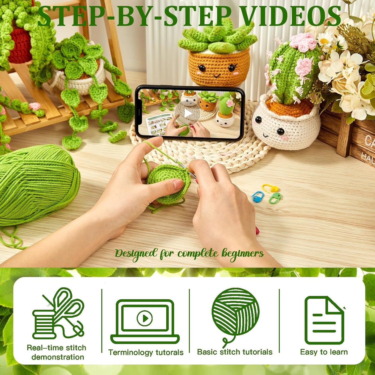 Crochet Kits for Starter Amigurumi Craft 6 Pack Hanging Potted Plants Family