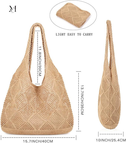 Crochet Sweet Tote bag for Women Aesthetic Mesh Hippie Bag Knit Bag