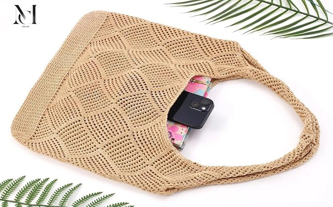 Crochet Sweet Tote bag for Women Aesthetic Mesh Hippie Bag Knit Bag