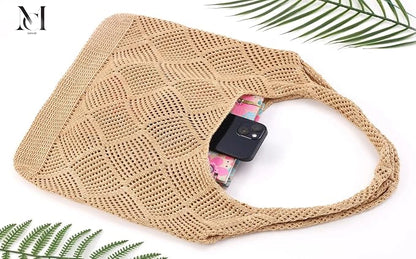 Crochet Sweet Tote bag for Women Aesthetic Mesh Hippie Bag Knit Bag