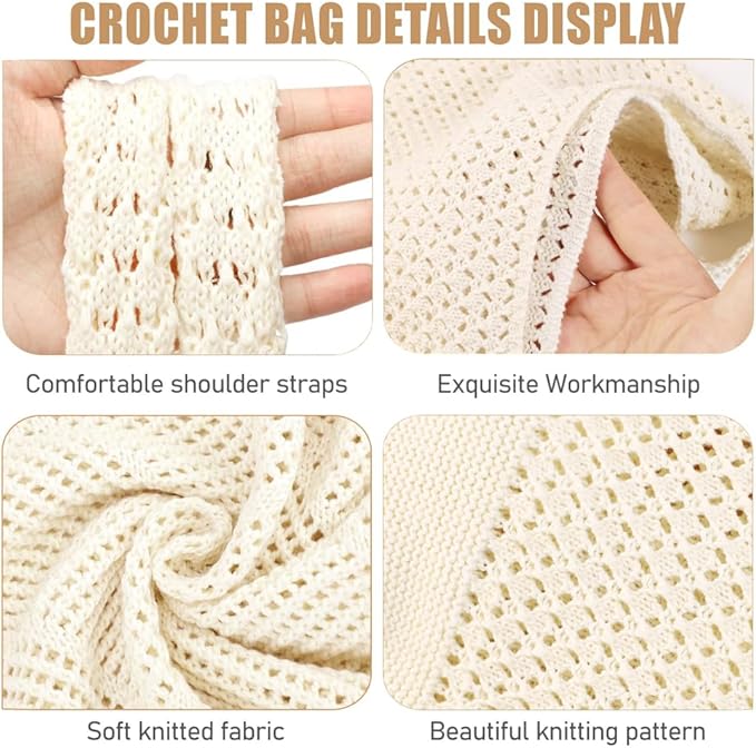 Crochet Sweet Tote bag for Women Aesthetic Mesh Hippie Bag Knit Bag