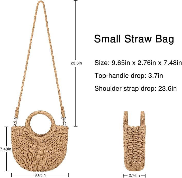 Womens Straw Bag Woven Crossbody Shoulder Bags Top Handle Satchel Purse