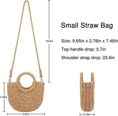 Womens Straw Bag Woven Crossbody Shoulder Bags Top Handle Satchel Purse