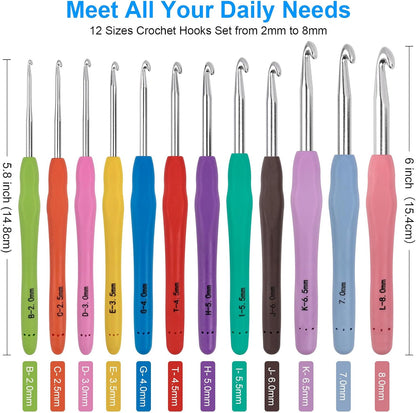 Crochet Hooks 12 Sizes Crochet Hook Set Knitting Needles with Ergonomic Handles with Blue Case
