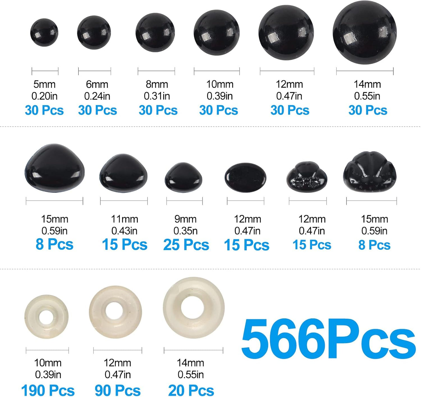 566PCS Safety Eyes and Noses for Amigurumi Stuffed Crochet Eyes with Washers