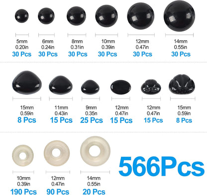 566PCS Safety Eyes and Noses for Amigurumi Stuffed Crochet Eyes with Washers