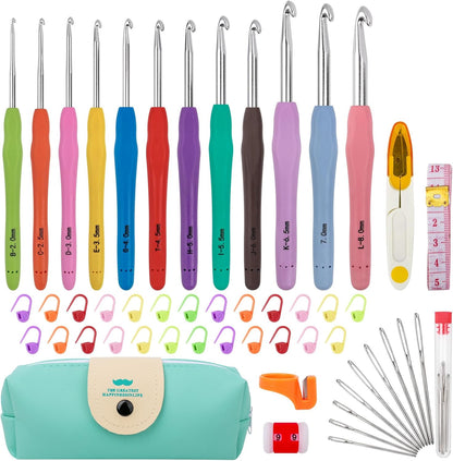 Crochet Hooks 12 Sizes Crochet Hook Set Knitting Needles with Ergonomic Handles with Blue Case