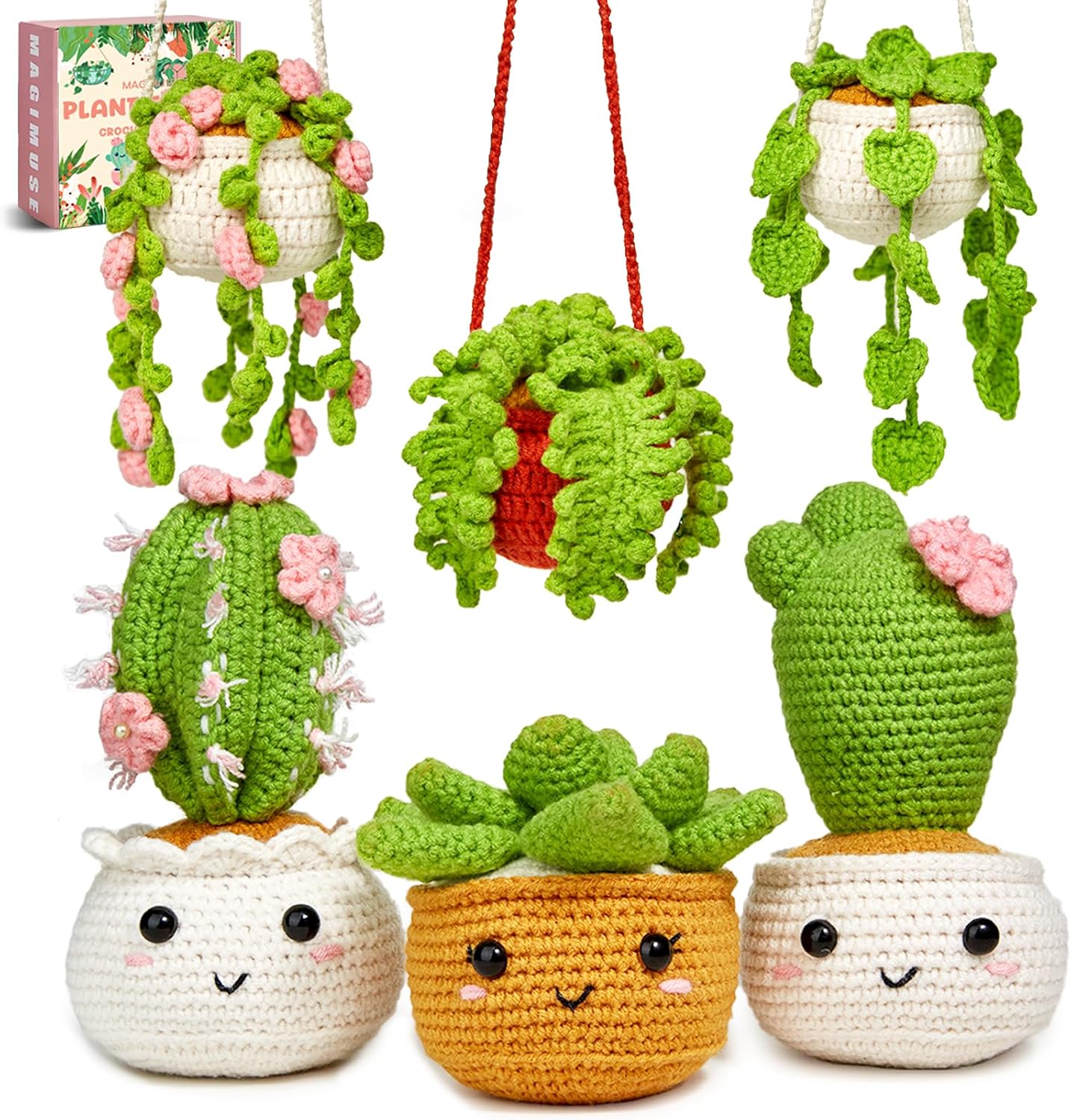 Crochet Kits for Starter Amigurumi Craft 6 Pack Hanging Potted Plants Family