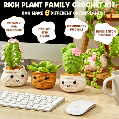 Crochet Kits for Starter Amigurumi Craft 6 Pack Hanging Potted Plants Family
