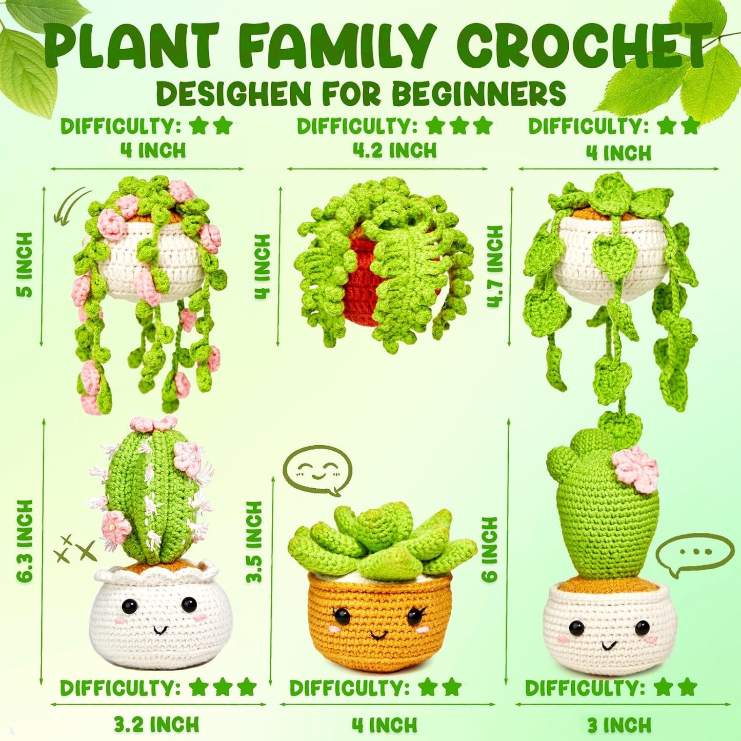 Crochet Kits for Starter Amigurumi Craft 6 Pack Hanging Potted Plants Family