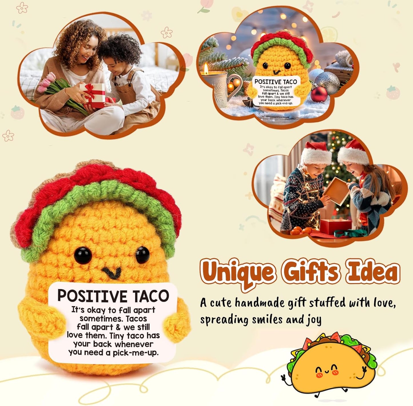 Positive Crochet Taco Christmas Birthday Gifts for Women Men Self Care Thanksgiving Basket