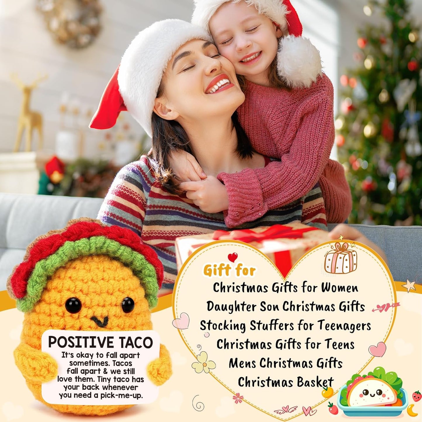 Positive Crochet Taco Christmas Birthday Gifts for Women Men Self Care Thanksgiving Basket