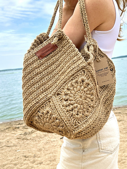 Jute Crochet Bag Pattern Stylish Granny Square - My Crafty