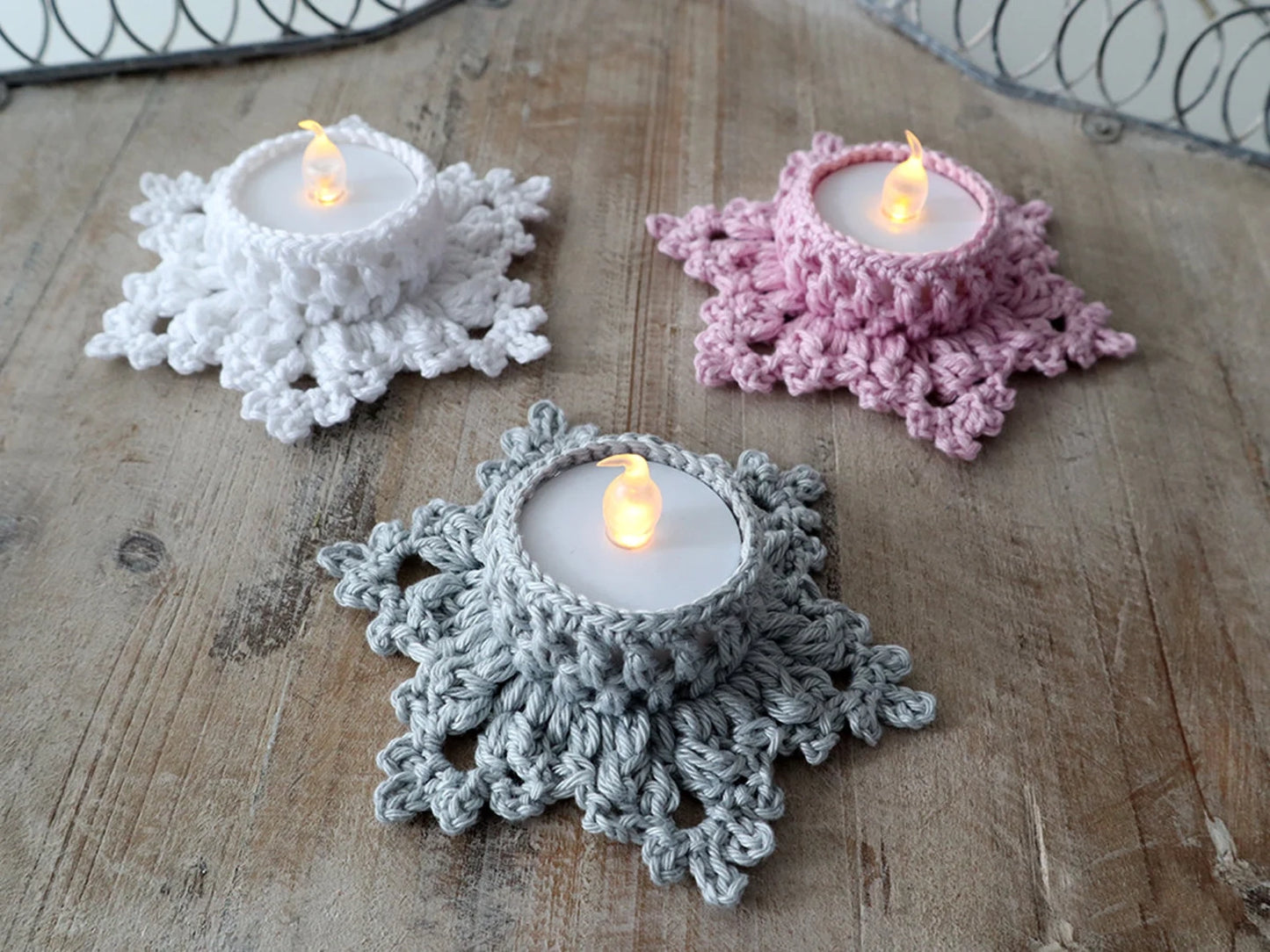 Snowflake LED Tea Light Holders Crochet Pattern - My Crafty