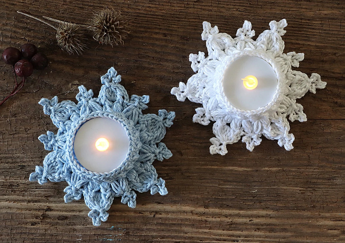 Snowflake LED Tea Light Holders Crochet Pattern - My Crafty