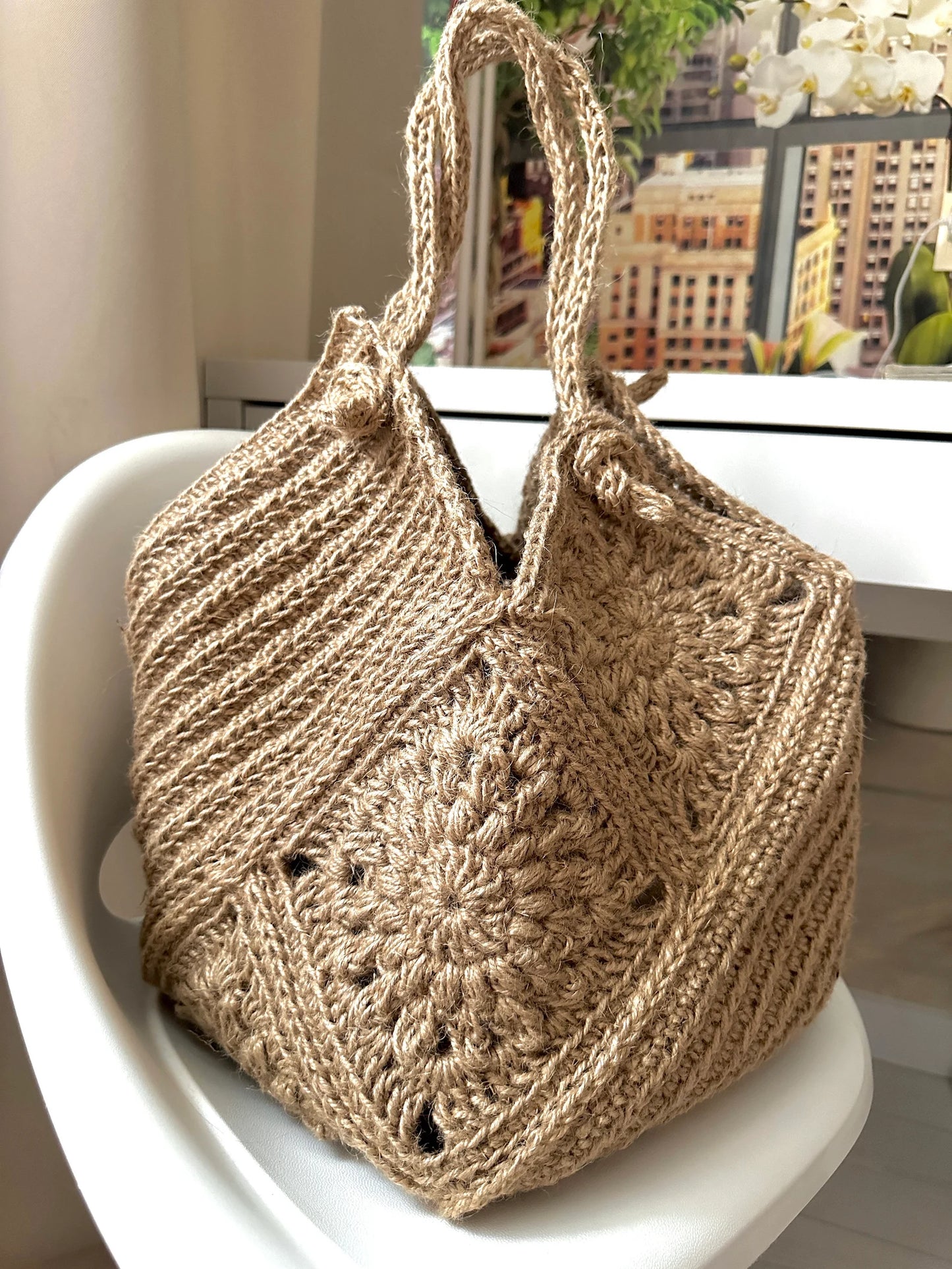 Jute Crochet Bag Pattern Stylish Granny Square - My Crafty