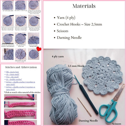Crochet Heart & Flower Coaster Pattern Easy DIY House Decor - My Crafty