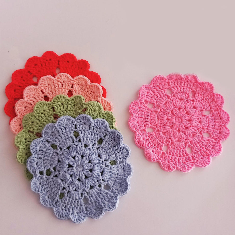 Crochet Heart & Flower Coaster Pattern Easy DIY House Decor - My Crafty
