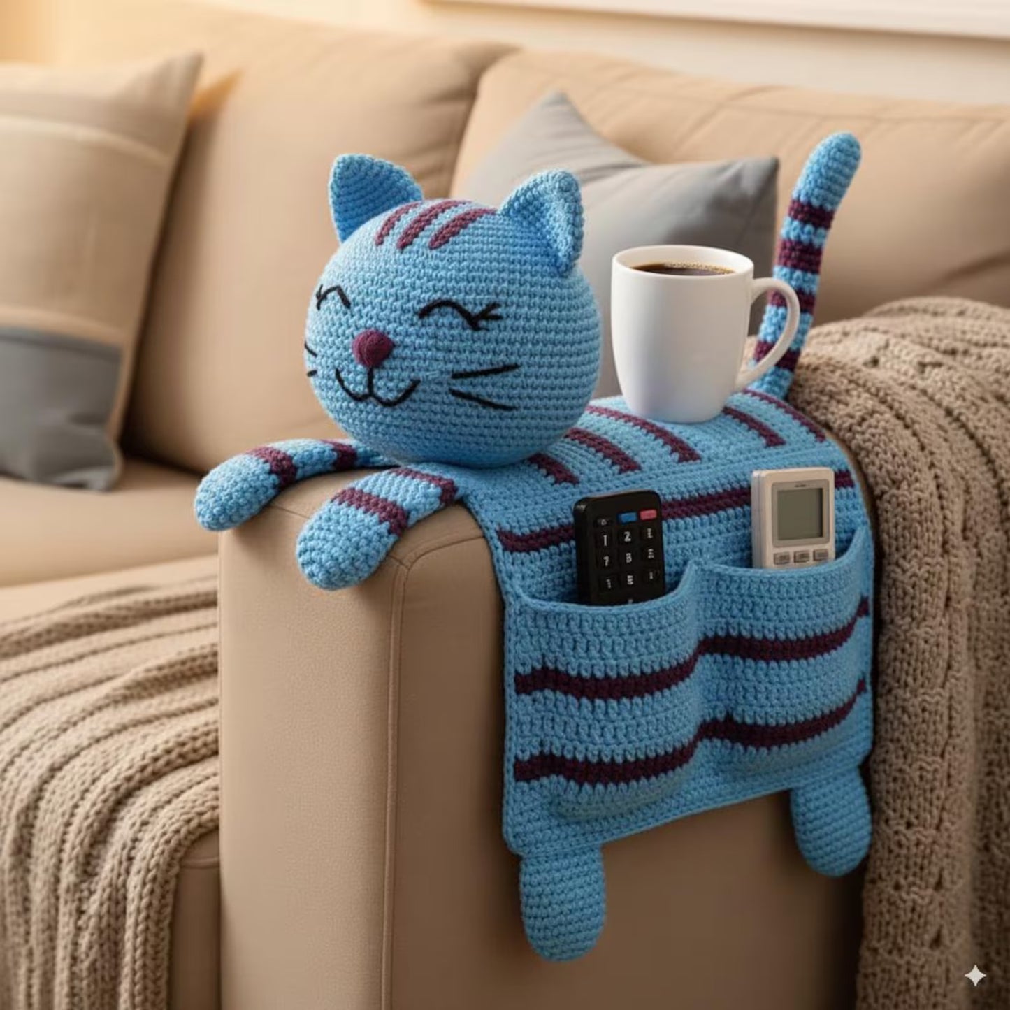 Crochet Cat Sofa Arm Organizer Pattern Couch Caddy PDF - My Crafty