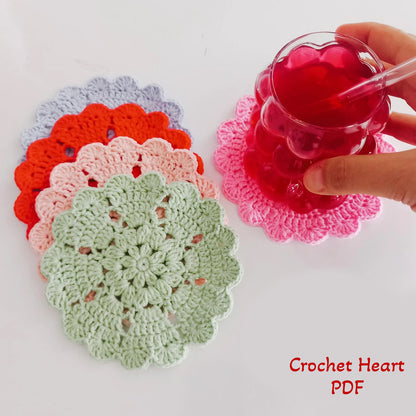 Crochet Heart & Flower Coaster Pattern Easy DIY House Decor - My Crafty