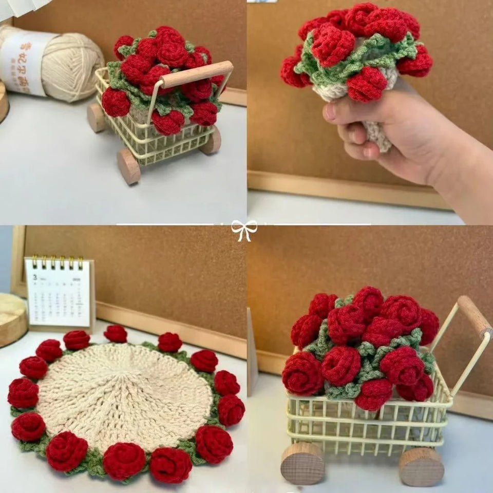 Rose Coaster & Flower Basket Crochet Pattern (5 Languages) - My Crafty