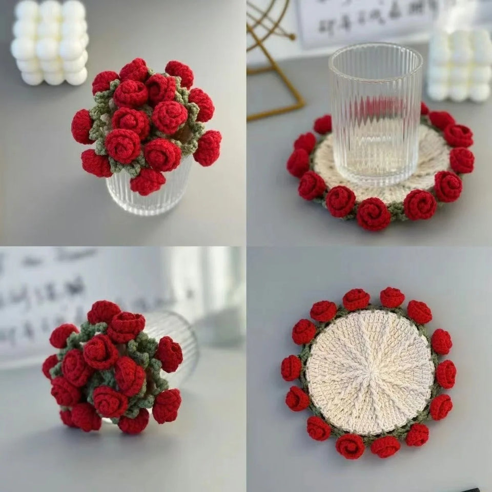 Rose Coaster & Flower Basket Crochet Pattern (5 Languages) - My Crafty