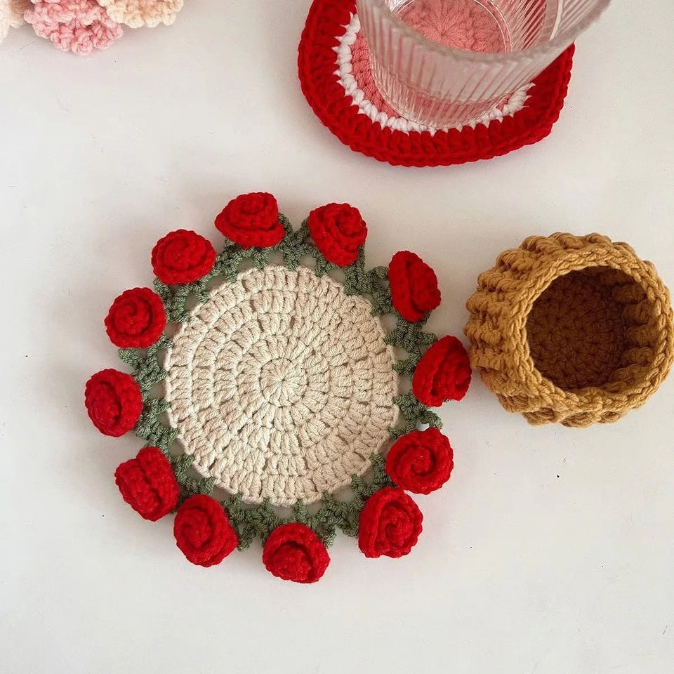 Rose Coaster & Flower Basket Crochet Pattern (5 Languages) - My Crafty