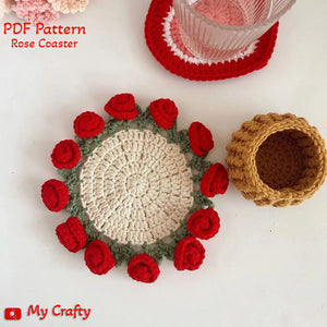 Rose Coaster & Flower Basket Crochet Pattern (5 Languages) - My Crafty