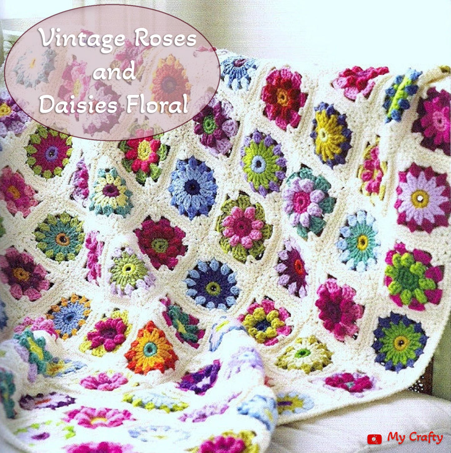 Vintage Roses and Daisies Floral Throw Bedspread Cover Crochet Pattern - My Crafty