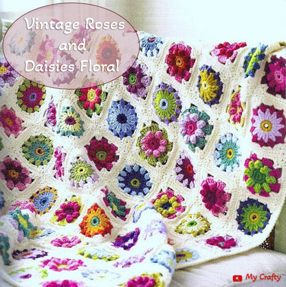 Vintage Roses and Daisies Floral Throw Bedspread Cover Crochet Pattern - My Crafty